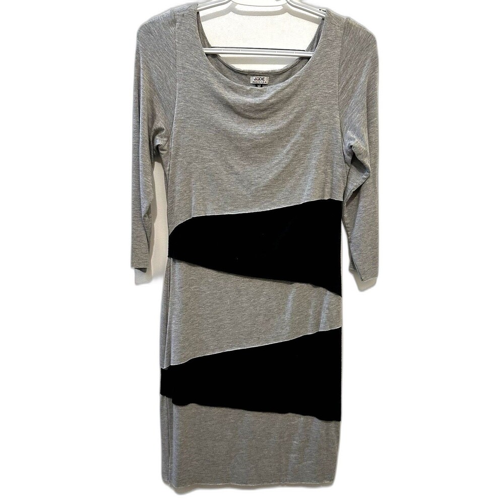 Jude Made in USA Womens Gray Black Asymmetrical Colorblock Dress Medium Jersey